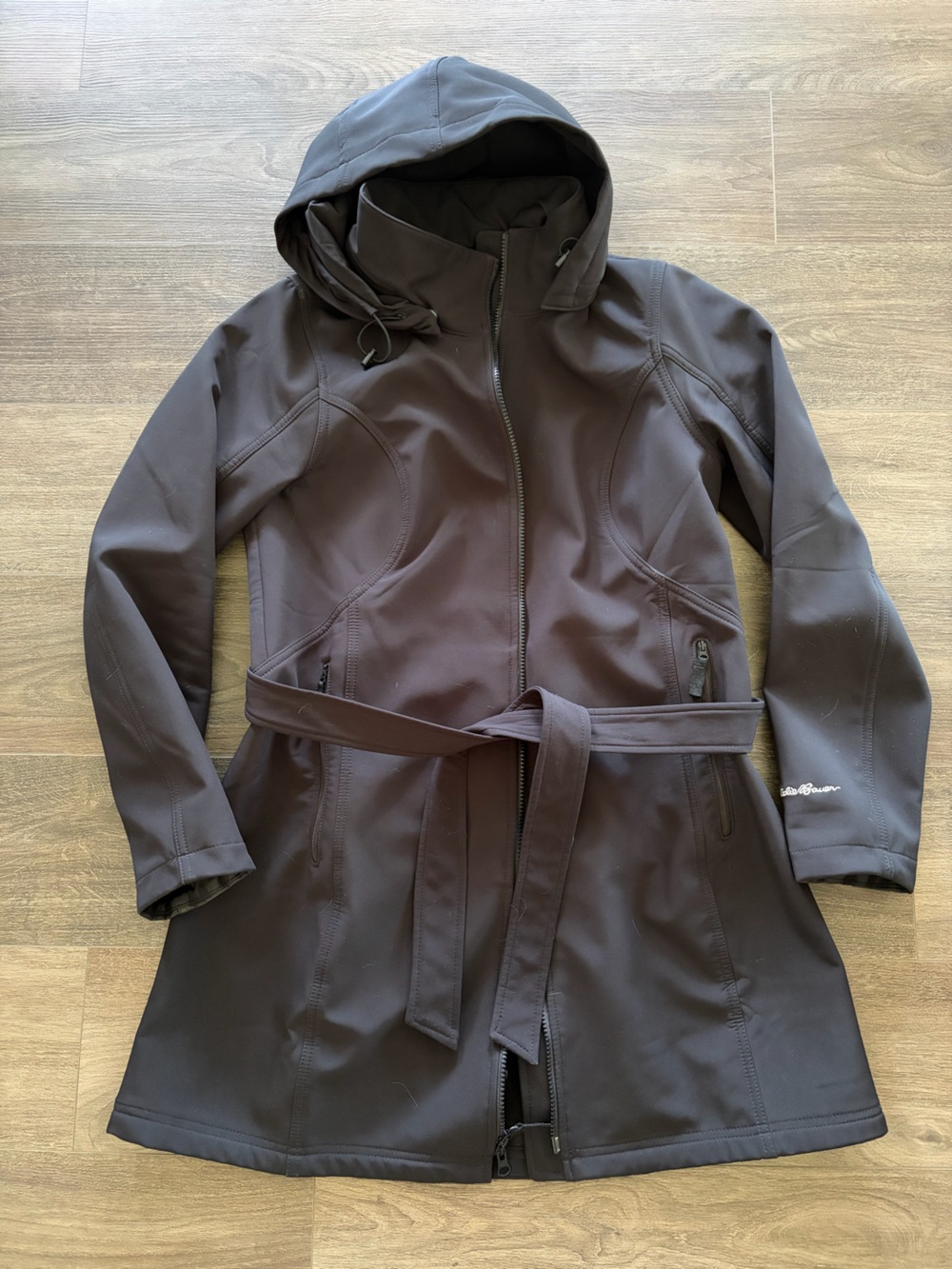 Eddie Bauer Softshell Waterproof Hooded Belted Trench Coat
